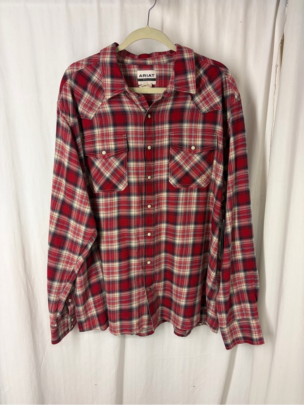 NEW Ariat XXL Flannel Retro Shirt NWT Pearl Snap Pockets Plaid Red Cowboy Rodeo